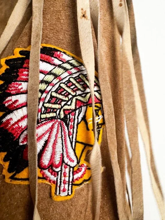 Vintage Light Beige Fringe Suede Jacket with Patches S - Picture 13 of 15